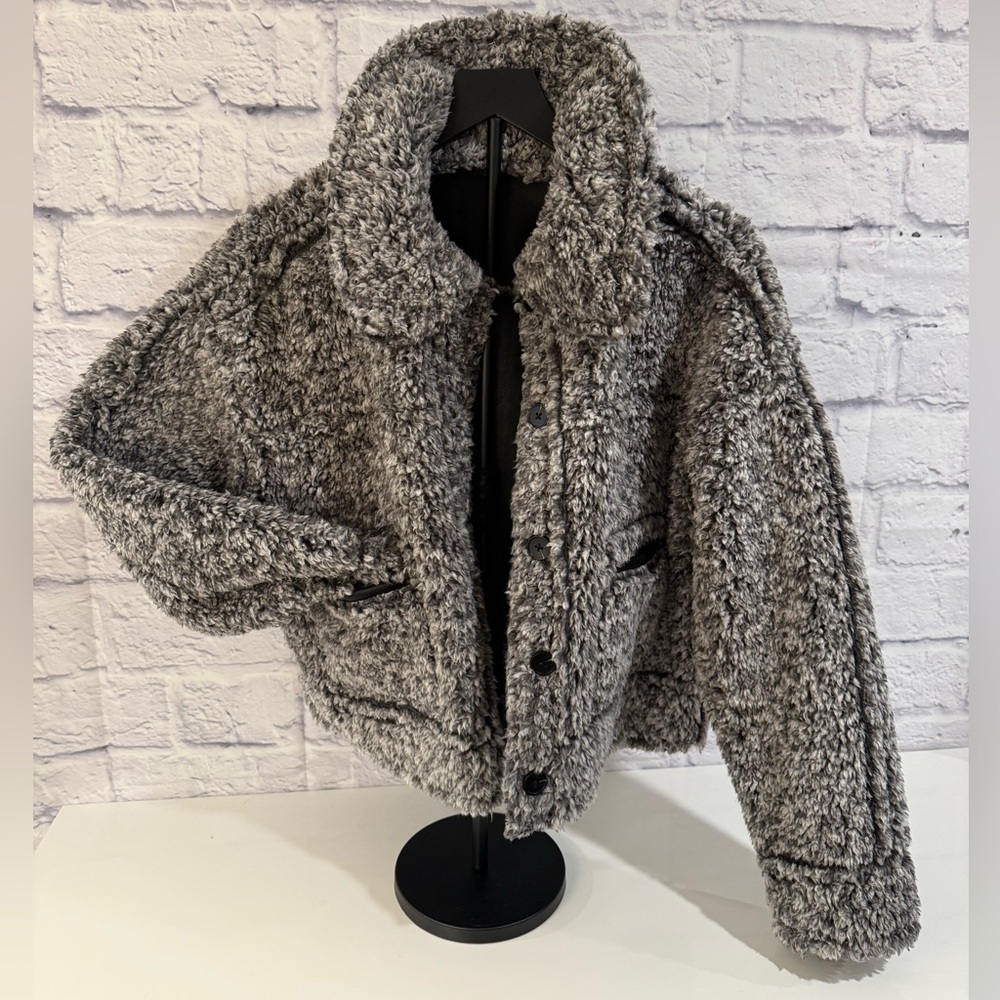 NWT💕 Current Air Reversible Charcoal Teddy 🧸Jacket Faux M